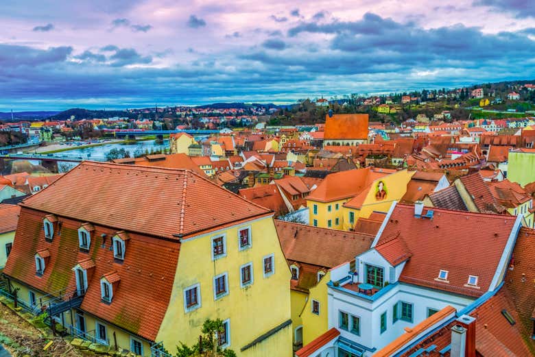 Coloridas casas en el casco antiguo de Meissen