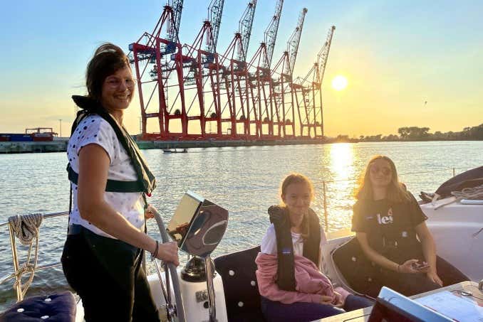 See the sunset over Hamburg