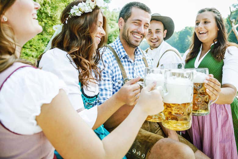 Enjoying beers at Oktoberfest