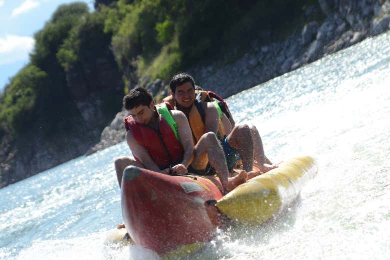 Enjoying the trip in the banana boat