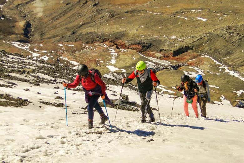 Hike up the side of an active volcano
