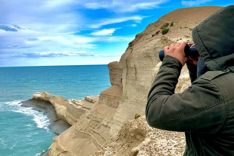 Contemplando a costa com binóculos