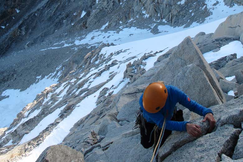 Durante la scalata all'Aguja Guillaumet