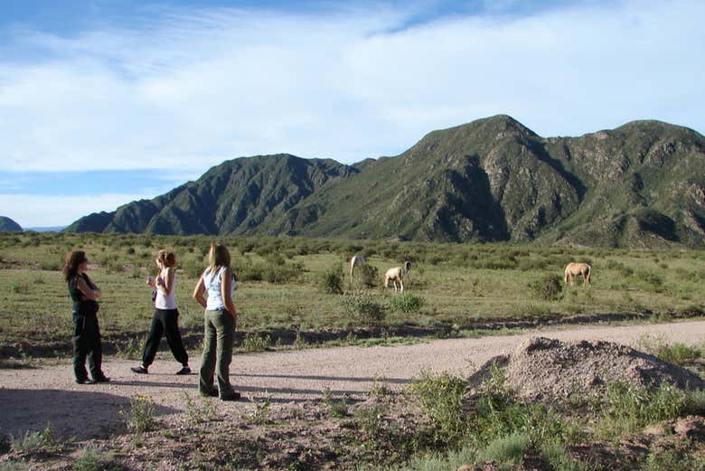 Unas amigas frente a un verde paisaje