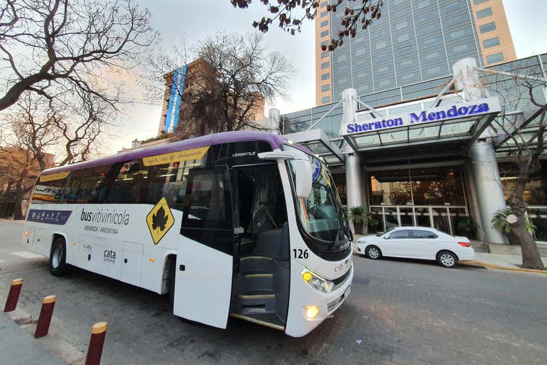 Début de l'itinéraire dans le bus des vins