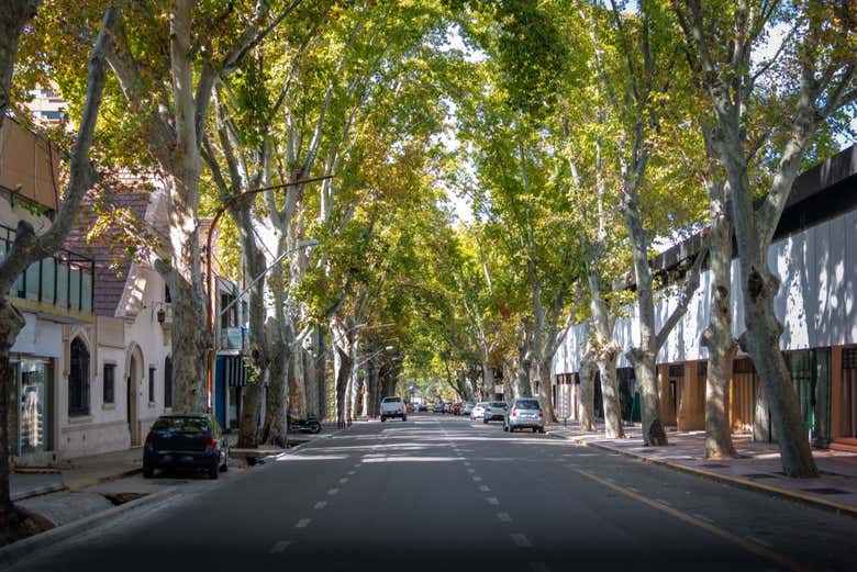 Uma rua típica no centro histórico de Mendoza