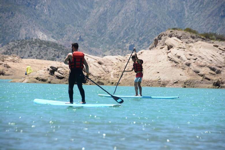 Paddle surfing in the Potrerillos Reservoir