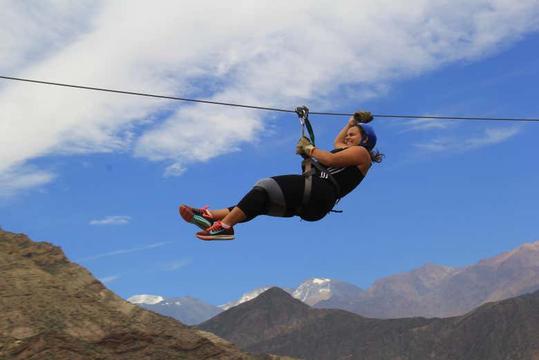 Enjoying the ziplining activity