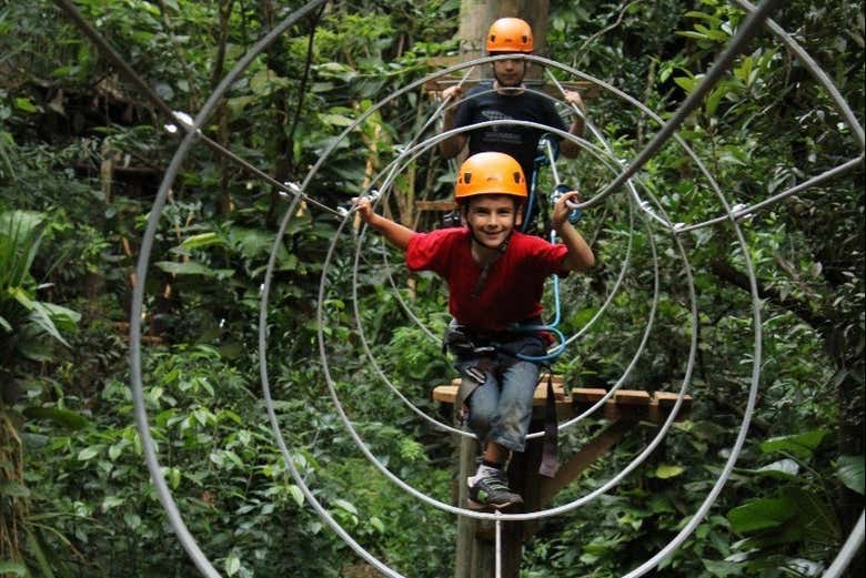 Going through one of the obstacles at Fly Park