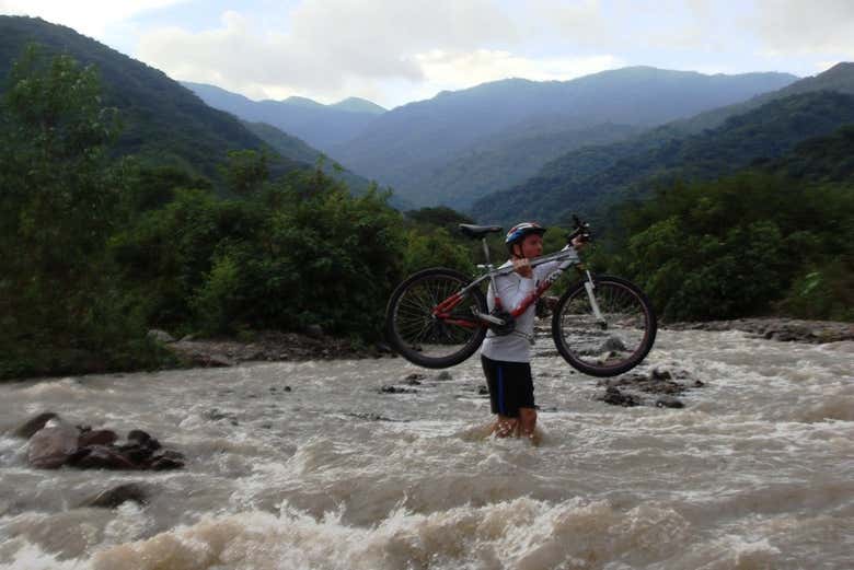 Crossing a river on the tour