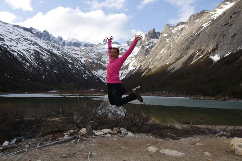 Festejando la llegada a Laguna Esmeralda 
