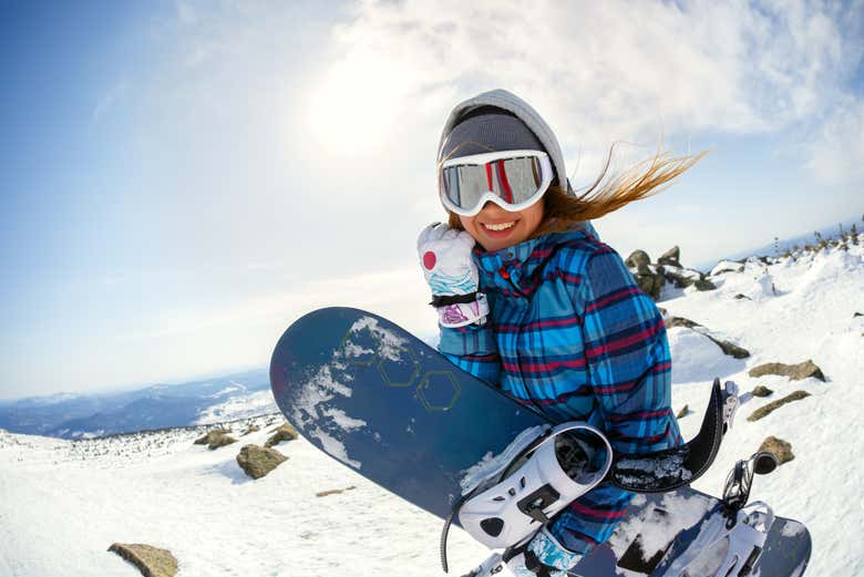 Preparado para praticar snowboard no Cerro Castor