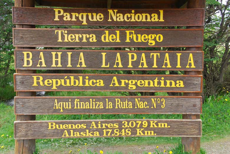 El letrero al llegar a bahía Lapataia
