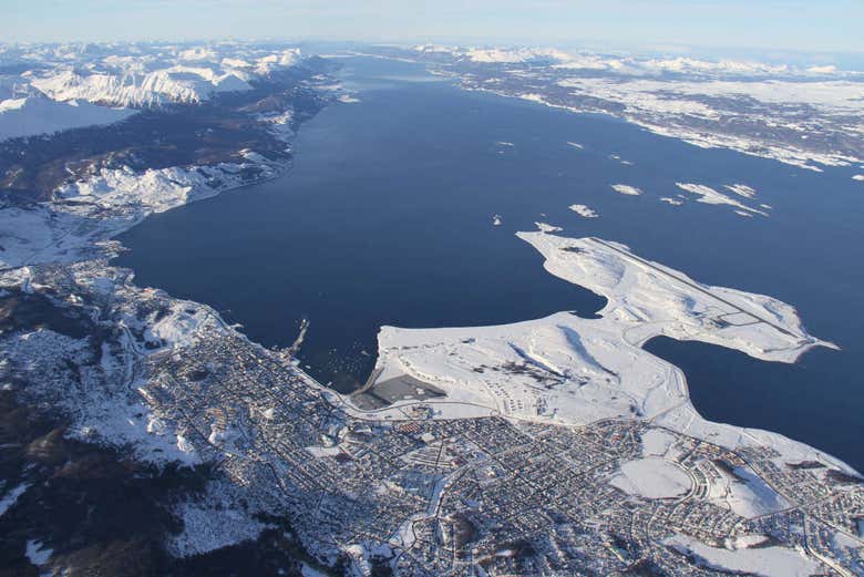 A aerial view of Ushuaia