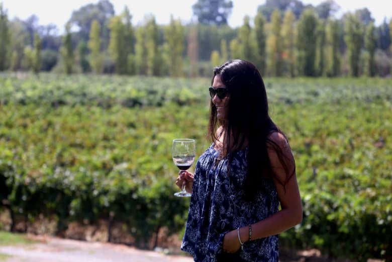 Tomando un vino de Finca Sierras Azules