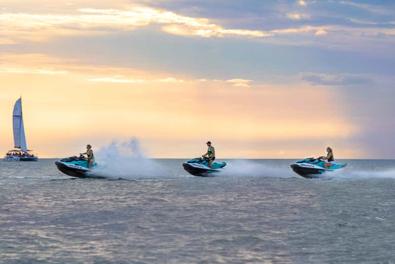 Enjoying the jet ski tour at sunset