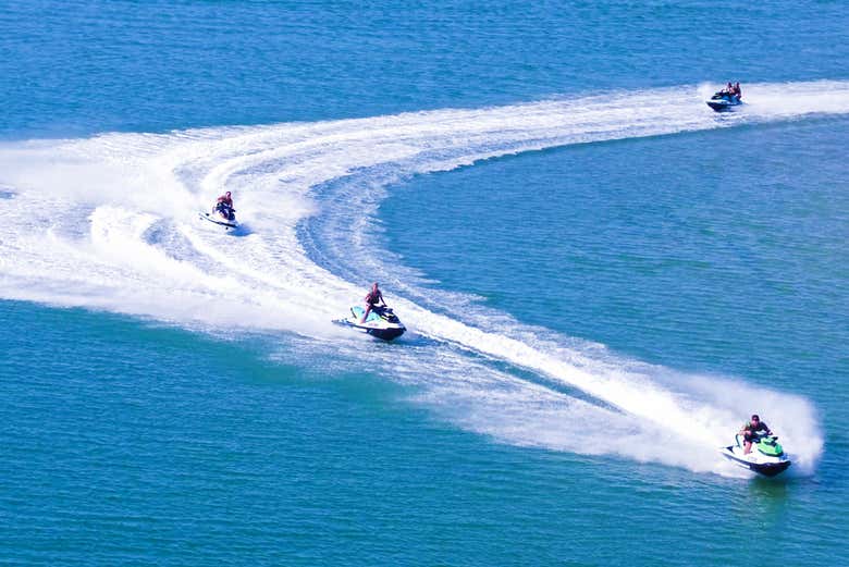 Aerial view riding the jet skis