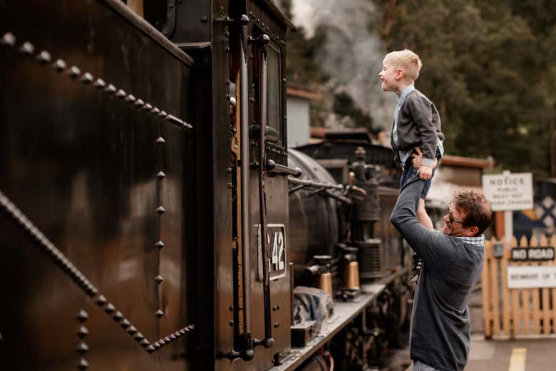 Listos para subir al tren Puffing Billy