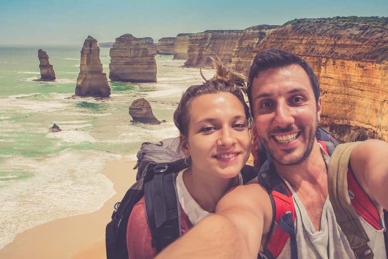 Taking a selfie at the Twelve Apostles