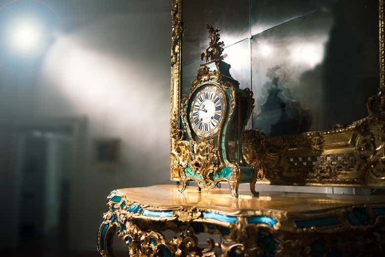 A clock in one of the chambers