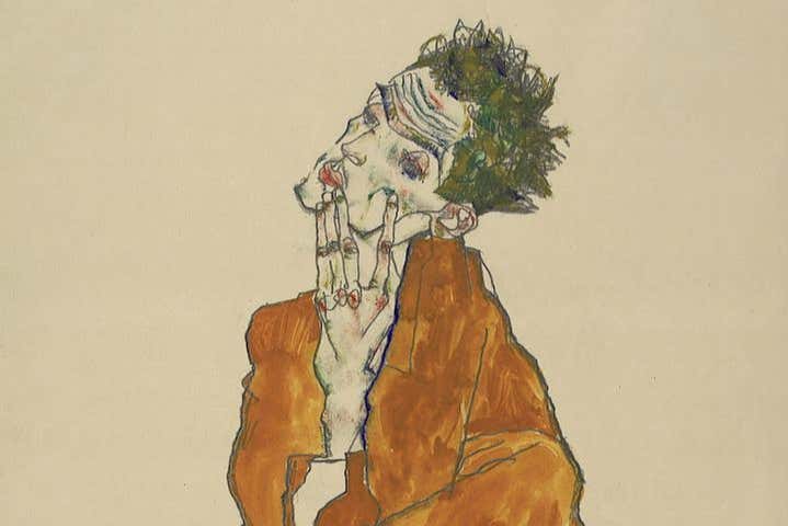 "Autorretrato con capa naranja" de Egon Schiele