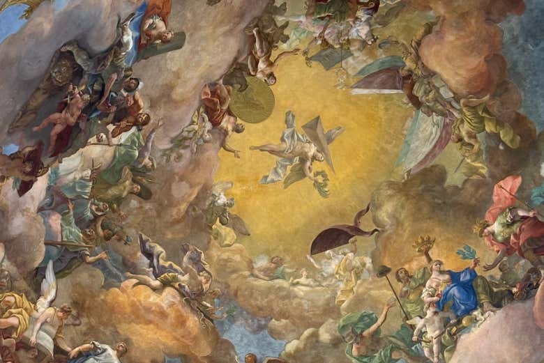 Frescos no teto da Biblioteca Nacional