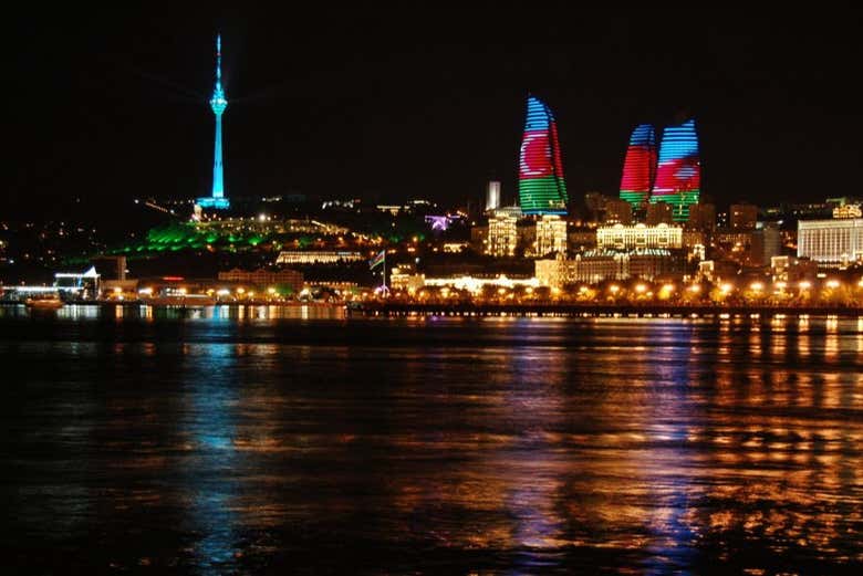 Panoramic view of Baku at night