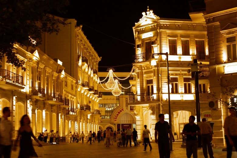 The streets of Baku illuminated at night