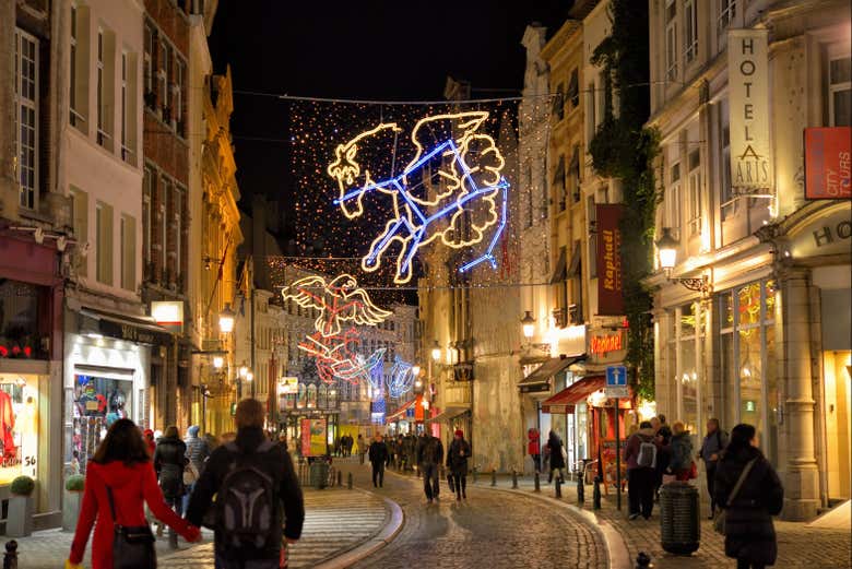 Luces de Navidad en el centro de Bruselas