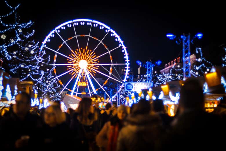 Uma nória na noite de natal de Bruxelas