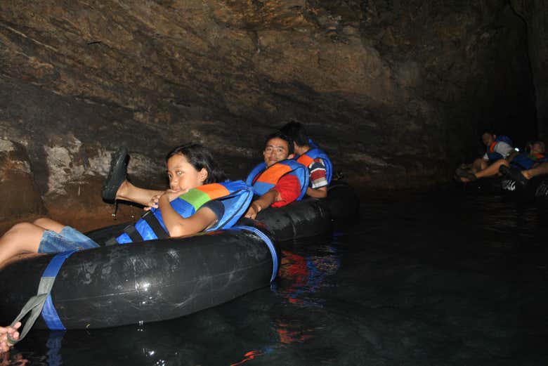 Having fun cave tubing in Belize