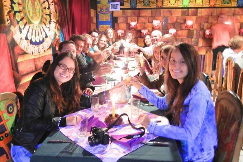 Having dinner in the Peña Huari restaurant