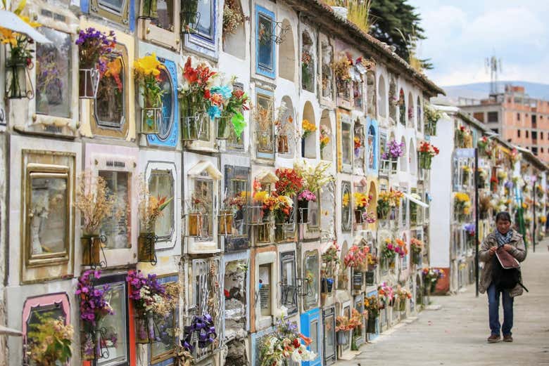 Pierres tombales ornées de fleurs au cimetière général