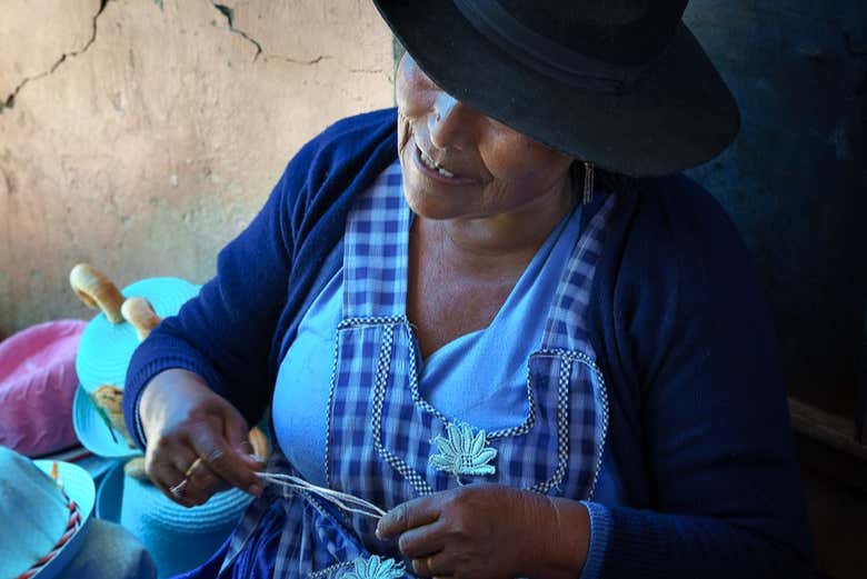 A woman making handicrafts