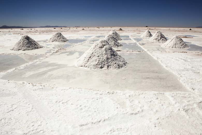Salt piles at the Salar de Uyuni