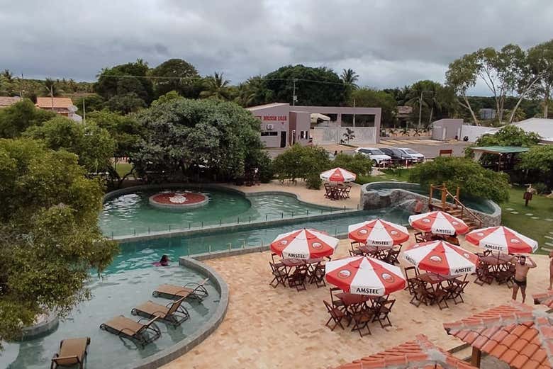 Swimming pool complex by the lagoon