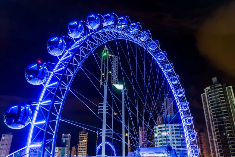 At night, the wheel is lit up