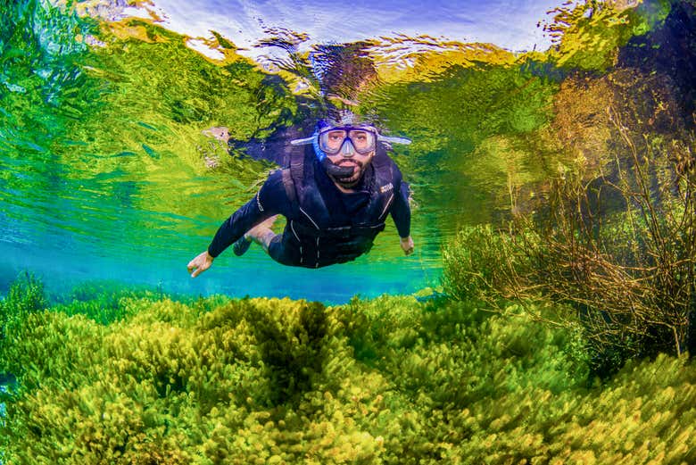 Disfrutando de la actividad de snorkel