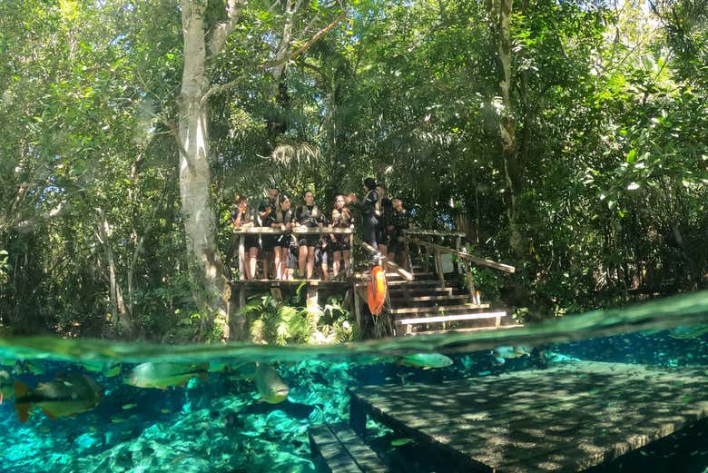 Foto de grupo antes de empezar a hacer snorkel