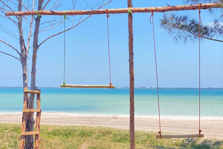 Columpio frente al mar turquesa de Arubinha