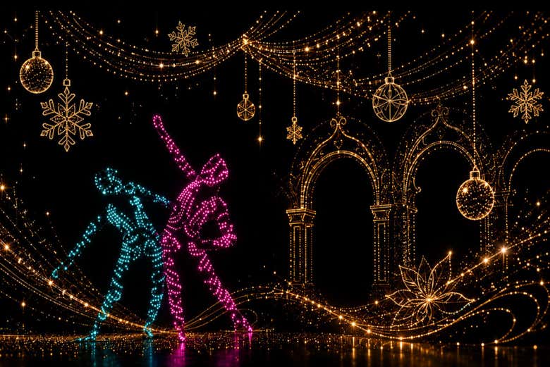 A magical scene with neon lights