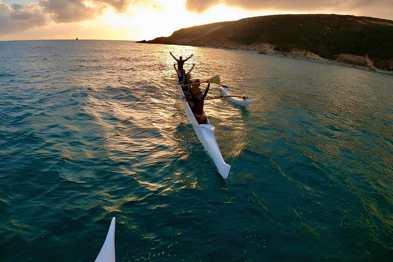 Disfrutando de la experiencia al atardecer