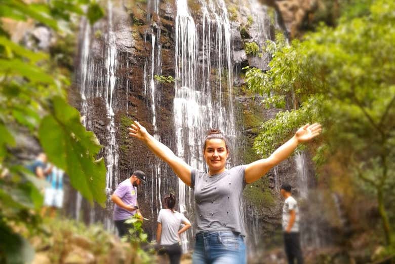 Enjoying the hiking trail next to the waterfalls