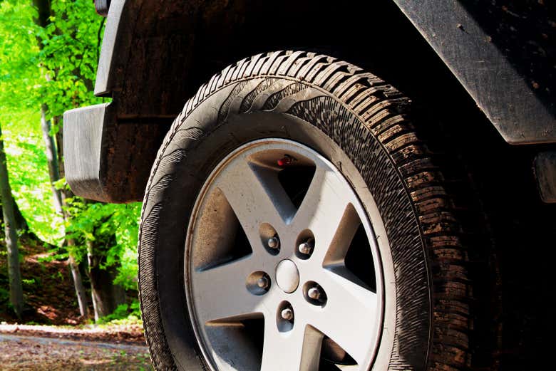 Wheel of one of the 4x4 vehicles