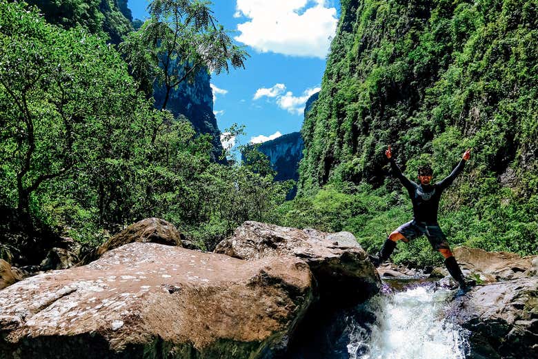 Wading along one of the river's stretchesmos