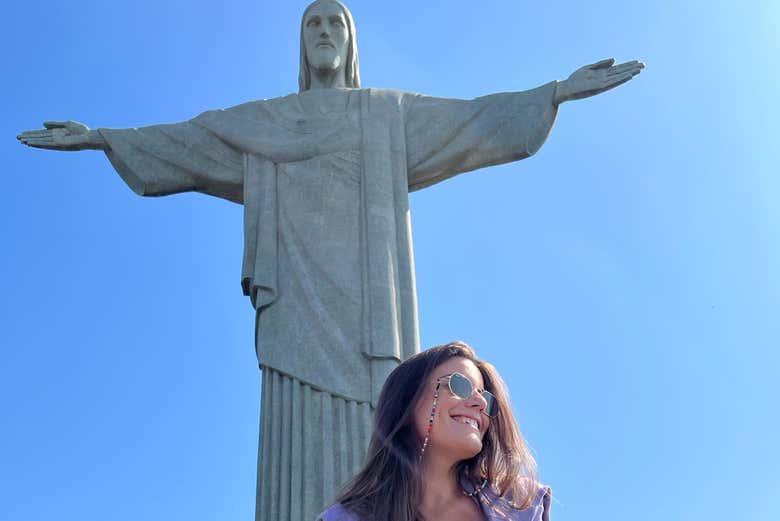 Posing in front of Christ the Redeemer