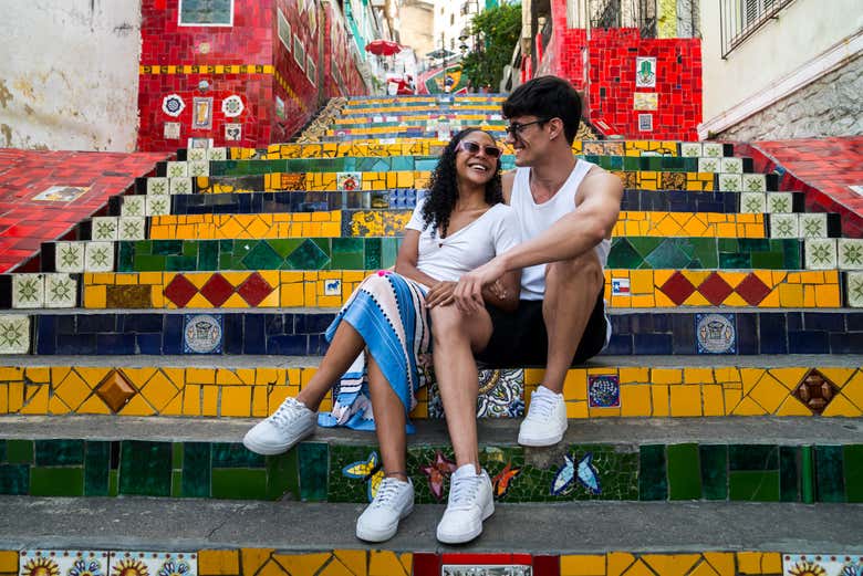 Foto nas Escadas Selarón