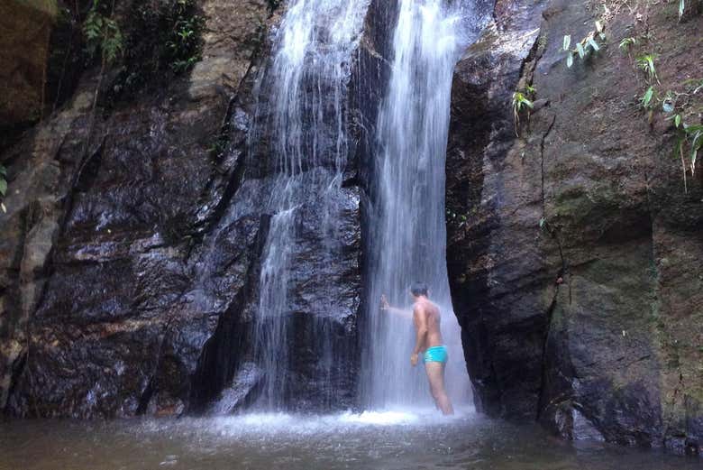 Parada para baño en las cascadas