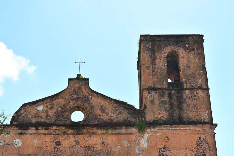 A close-up of the church