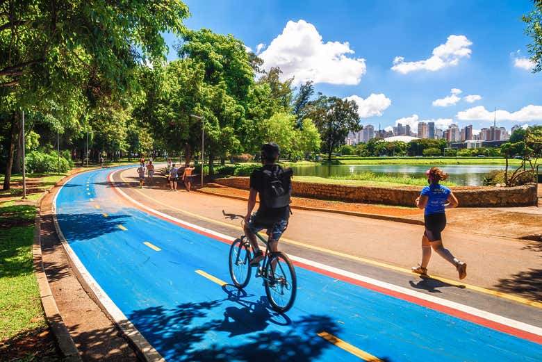 Pessoas praticando esportes no Ibirapuera